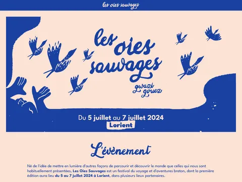Page d'accueil du site du festival Les Oies Sauvages, avec l'affiche du festival en entête.
