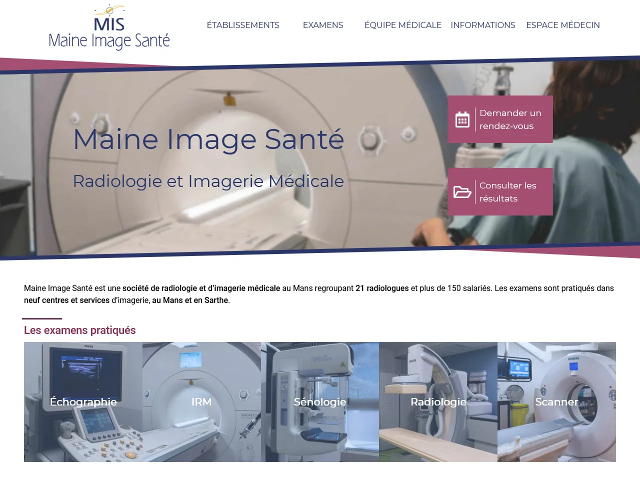 Page d'accueil du site de Maine Image Santé, visible sur 72mis.fr

