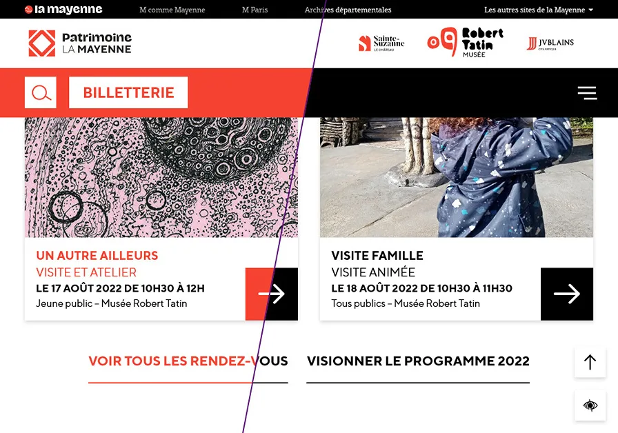 Exemple du mode contraste accentué sur une page du site patrimoine.lamayenne.fr