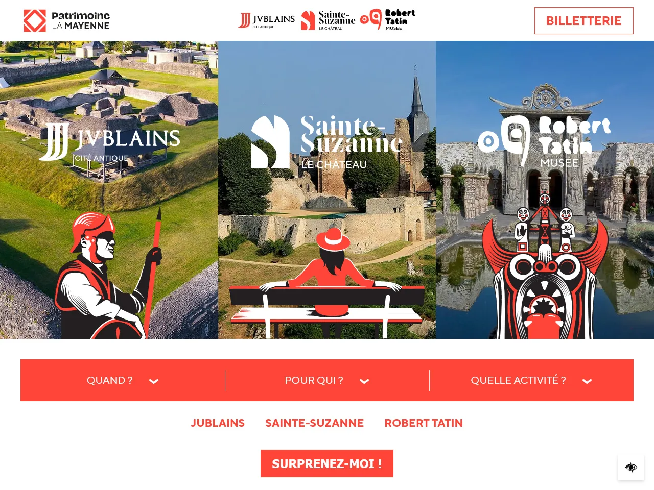 Page d'accueil des sites du patrimoine de la Mayenne, visible sur patrimoine.lamayenne.fr

