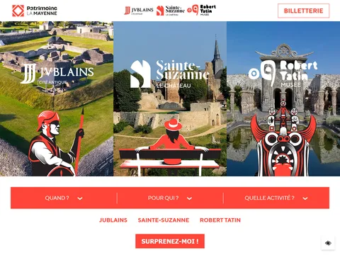 Page d'accueil des sites du patrimoine de la Mayenne, visible sur patrimoine.lamayenne.fr
