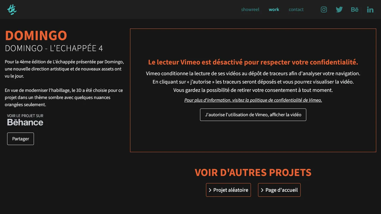 Le lecteur Vimeo est remplacé par une demande de consentement explicite de l'utilisateur