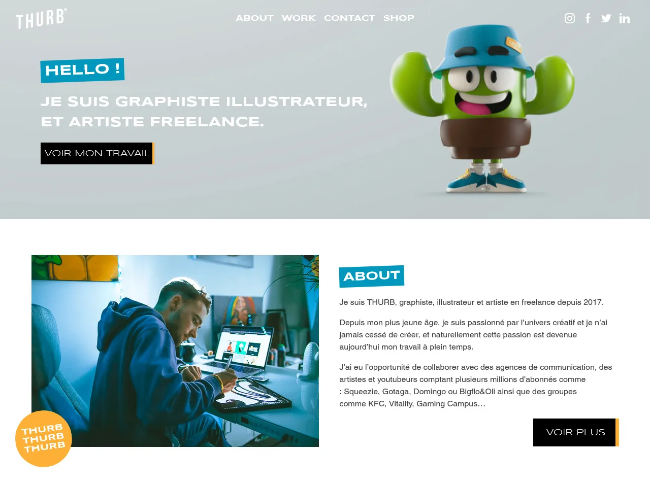 Page d'accueil du portfolio de Thurb, visible sur thurbwork.com
