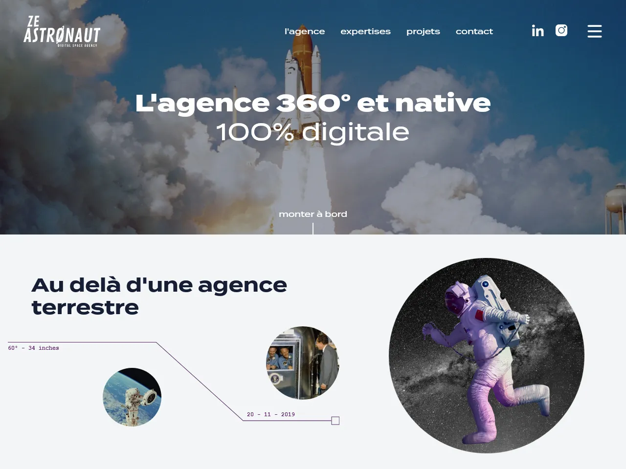 Page d'accueil du site Web de l'agence Ze Astronaut, visible sur zeastronaut.com
